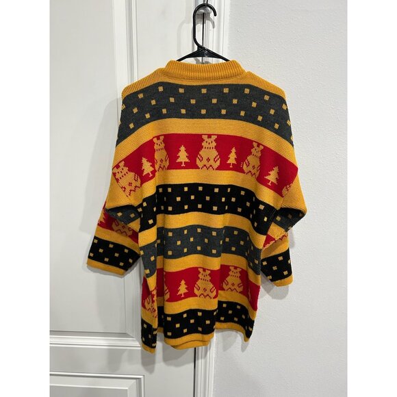 Vintage Holiday Sweater Yellow Red Crewneck Pullover Stripes Cozy Christmas - Picture 4 of 8